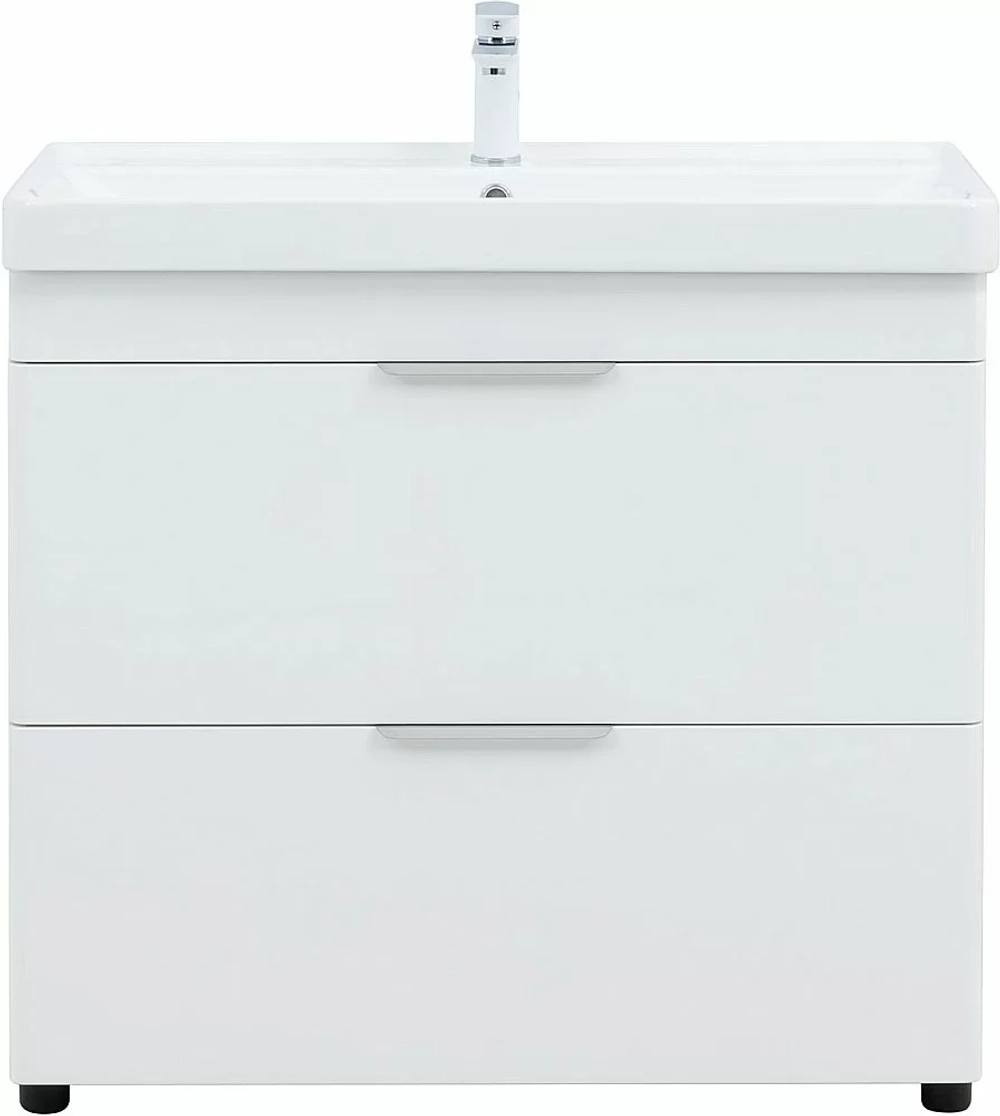Тумба напольная с раковиной Aquanet Ирис New 90 336309+323883 белая глянцевая