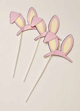 Аксессуары для фотосессии Зайка, на палочке, красные ушки, 3 штуки