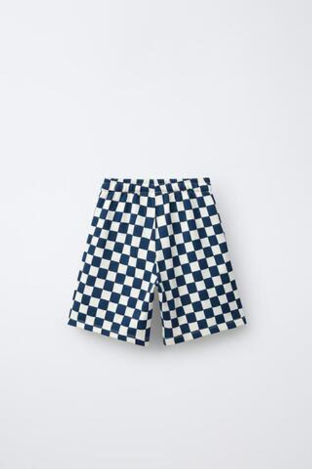 ZARA ШОРТЫ-БЕРМУДЫ В ШАХМАТНУЮ КЛЕТКУ, СИНИЙ