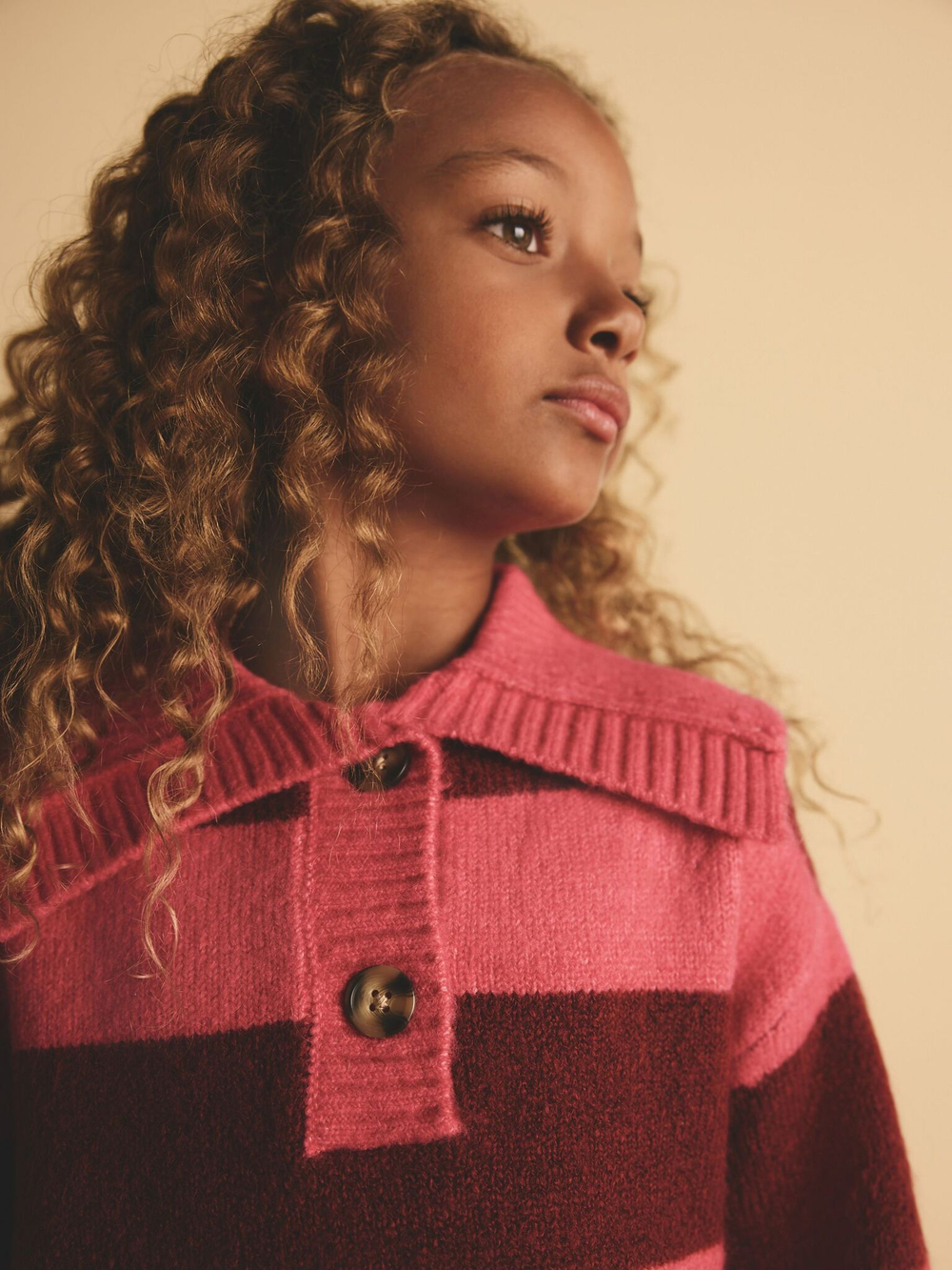 Джемпер с воротником для девочки Next B69-180, Бордовый, Розовый