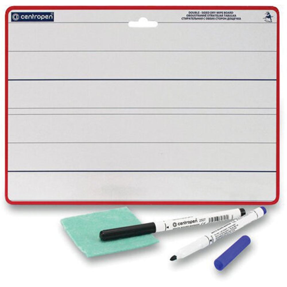 Доска двусторонняя маркерная А4 (337х240 мм), БЕЛАЯ/ЛИНИЯ, 2 маркера + салфетка, CENTROPEN, 7719, 5 7719 0201