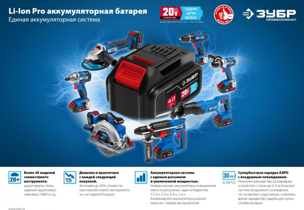 Пила циркулярная аккумуляторная ЗУБР CPB-190 бесщеточная, без АКБ и ЗУ Профессионал