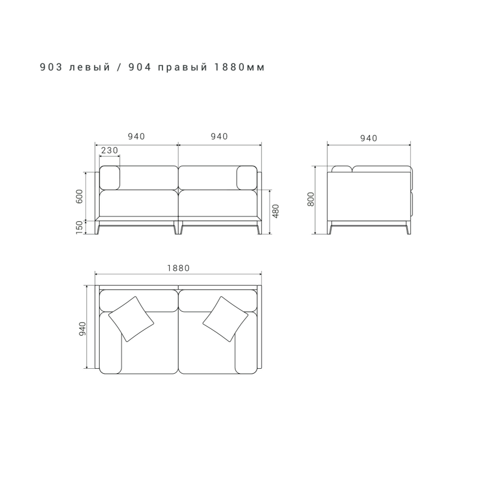 2-х местный нераскладной диван Case 903/904