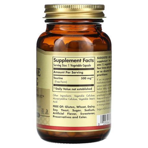 Solgar, Таурин, 500 мг, 100 растительных капсул