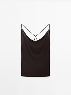 Massimo Dutti Топ свободного кроя на бретелях со скрещенными деталями на спине, шоколадный