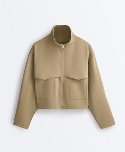 Oysho Куртка Boxy с эффектом неопрена, бежево-зеленый