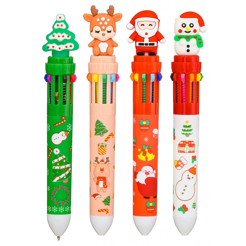 Ручка шариковая, автоматическая, 10в1, Basir, серия "НОВОГОДНИЕ", 10-ти цветная, с резиновой фигуркой, 36 шт