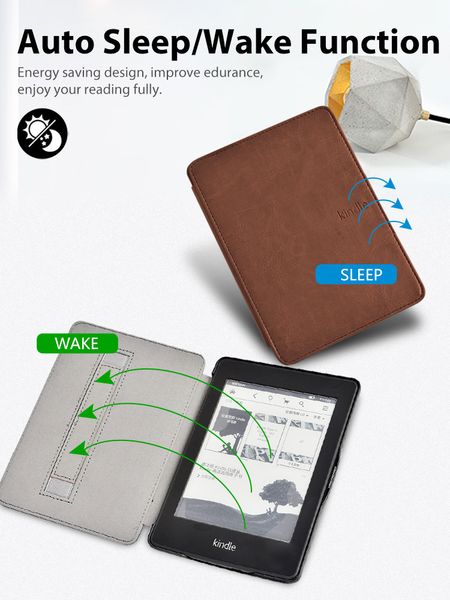 Магнитный кожаный чехол для Amazon Kindle Paperwhite 2018 (4th gen) Голубой