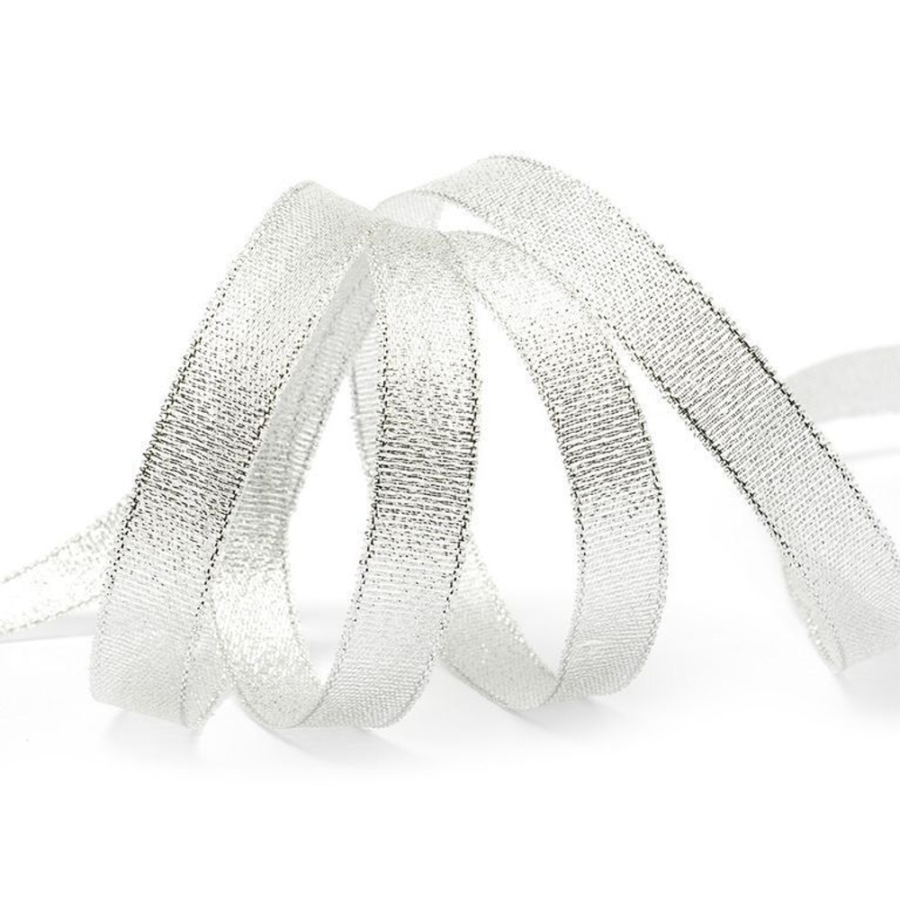Лента парчовая 6 мм  (22 метра, цвет серебро)