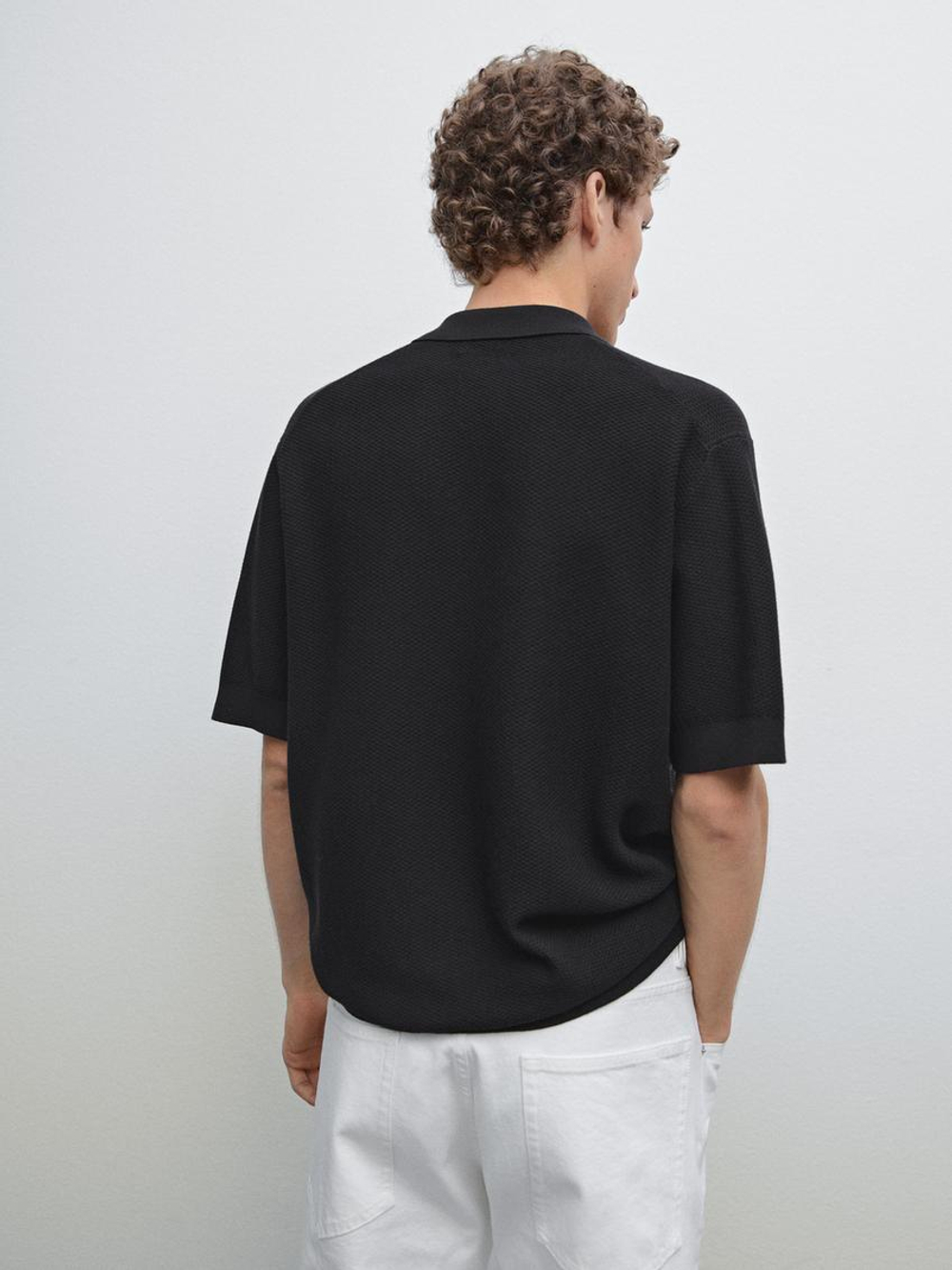 Massimo Dutti Поло из трикотажа с коротким рукавом и фактурной отделкой, темно-синий