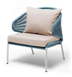 "Милан" кресло плетеное из роупа, каркас алюминий светло-серый (RAL7035) шагрень, роуп бирюзовый круглый, ткань бежевая 035