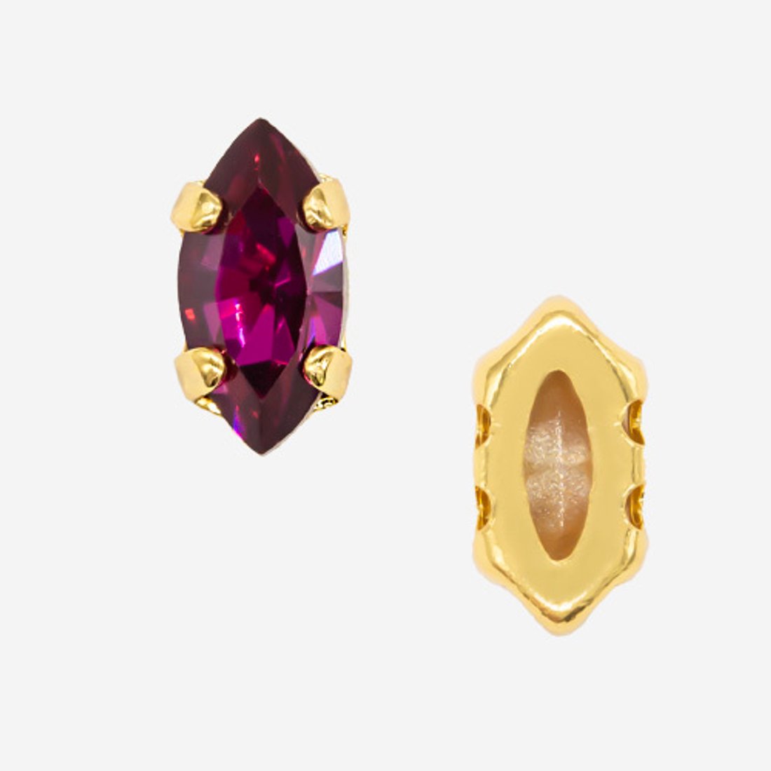 Кристалл Маркиз (Marquise Fancy Stone) в цапах, оттенок "Fuchsia", 8*4мм, позолота