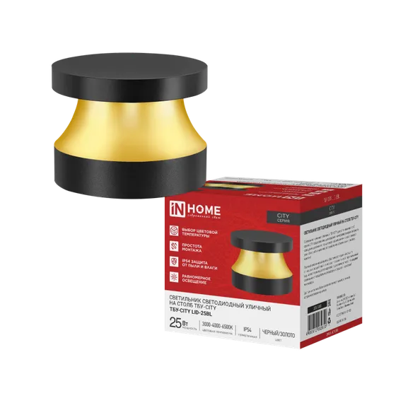 Светильник уличный светодиодный на столб ТБУ-CITY LID-25BL 25Вт 3000/4000/6500К 90x120мм черный IP54 IN HOME