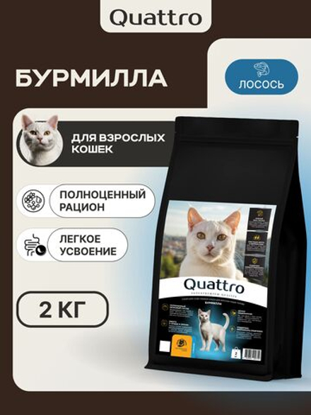 Корм сухой для взрослых кошек породы Бурмилла, с лососем, 2 кг, QUATTRO