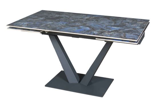 Стол "МАЛИБУ" 140-220, керамика Lemurian Blue глянцевый, опоры серый муар