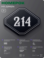 Номерок на дверь квартиры 214, для кабинета, офиса, шильдик 9 х 7 см, черный, Айдентика Технолоджи