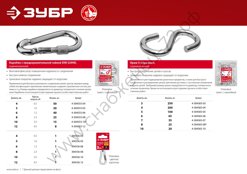 ЗУБР DIN 5299D 4 мм, карабин с предохранительной гайкой, 50 шт (4-304555-04)