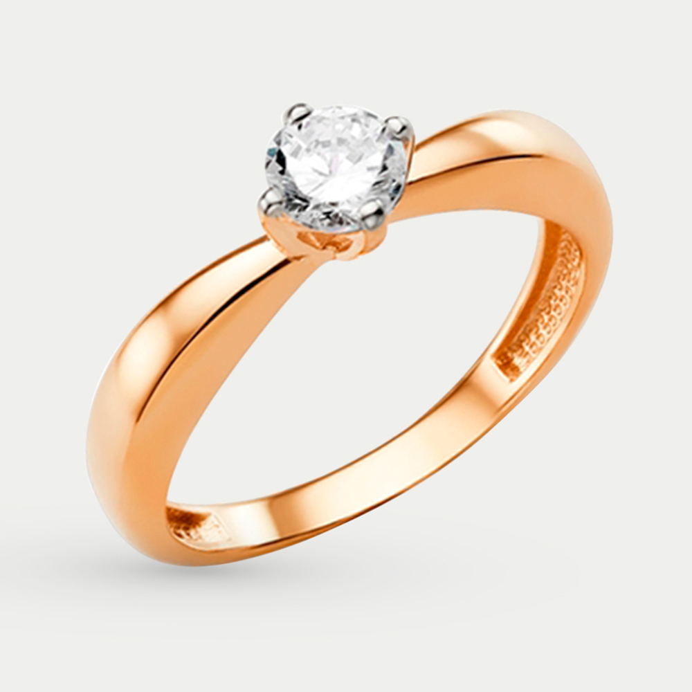 Помолвочное кольцо женское из красного золота 585 пробы с фианитами (арт. 009811-1102)