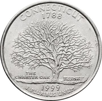 25 центов (1/4 доллара, квотер) 1999 США «Штат Коннектикут» (P) 