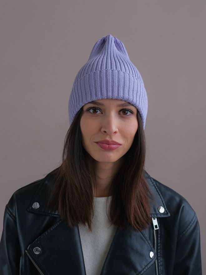 Шапка вязаная-резинка весенняя/осенняя хлопковая КЭП(Лаванда)