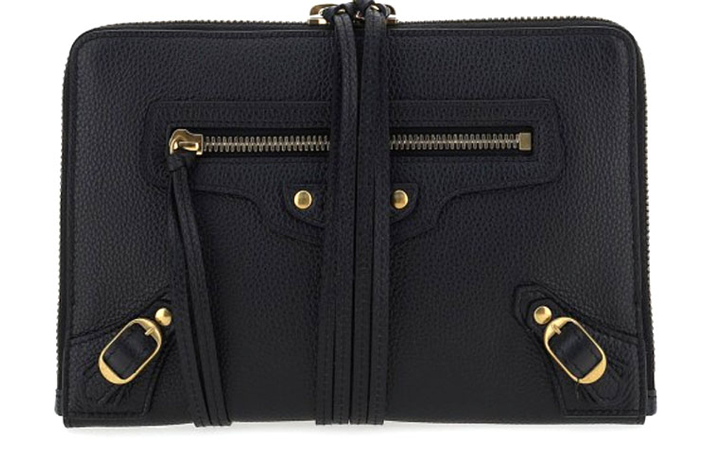 Balenciaga Cow Leather Makeup Bag Clutch Toiletry Bag Women"s Black