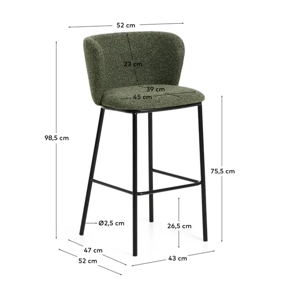Барный стул Ciselia из темно-зеленого шенилла с ножками из черной стали