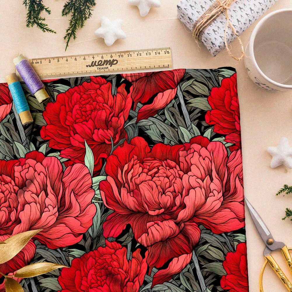 Ткань премиум сатин цветочная фантазия