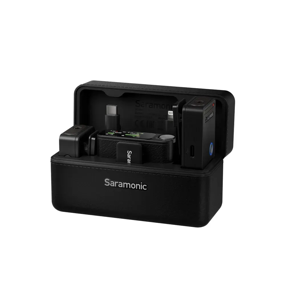 Радиосистема Saramonic Ultra 01 (TX+TX+RX) 2,4Гц приемник + 2 передатчика в кейсе с подзарядкой, разъем 3,5мм, USB-C, Lightning, цвет черный