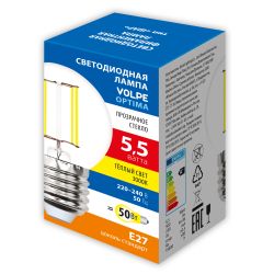 LED-G45-5.5W-3000K-E27-CL-SLF Лампа светодиодная. Форма шар. прозрачная. Теплый белый свет 3000K. ТМ Volpe