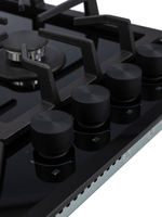 Газовая варочная панель шириной 60 см, Macbi MBH64WFGI.V2-BL Чернаяс Wok-конфоркой, Черное закаленное стекло, Электроподжиг, Газ-контроль, Решетки из чугуна