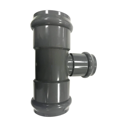 Тройник напорный НПВХ 125 переходной 90° раструбный под уплотнительное кольцо, цвет серый (Россия)