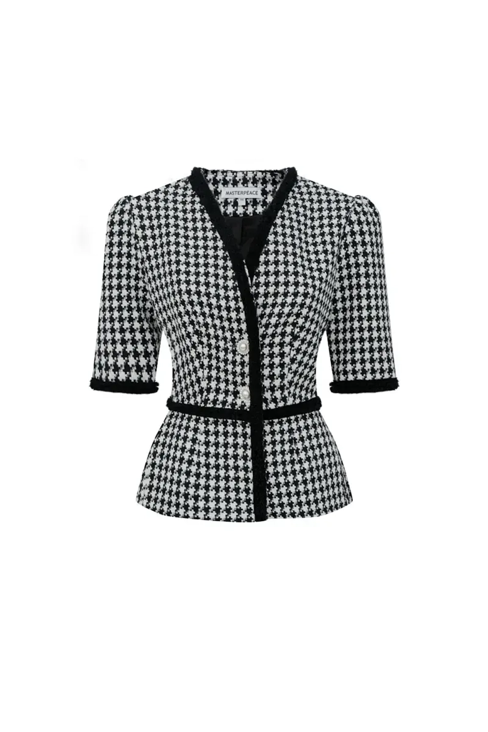 Жакет с объемными плечами и баской черно-белый