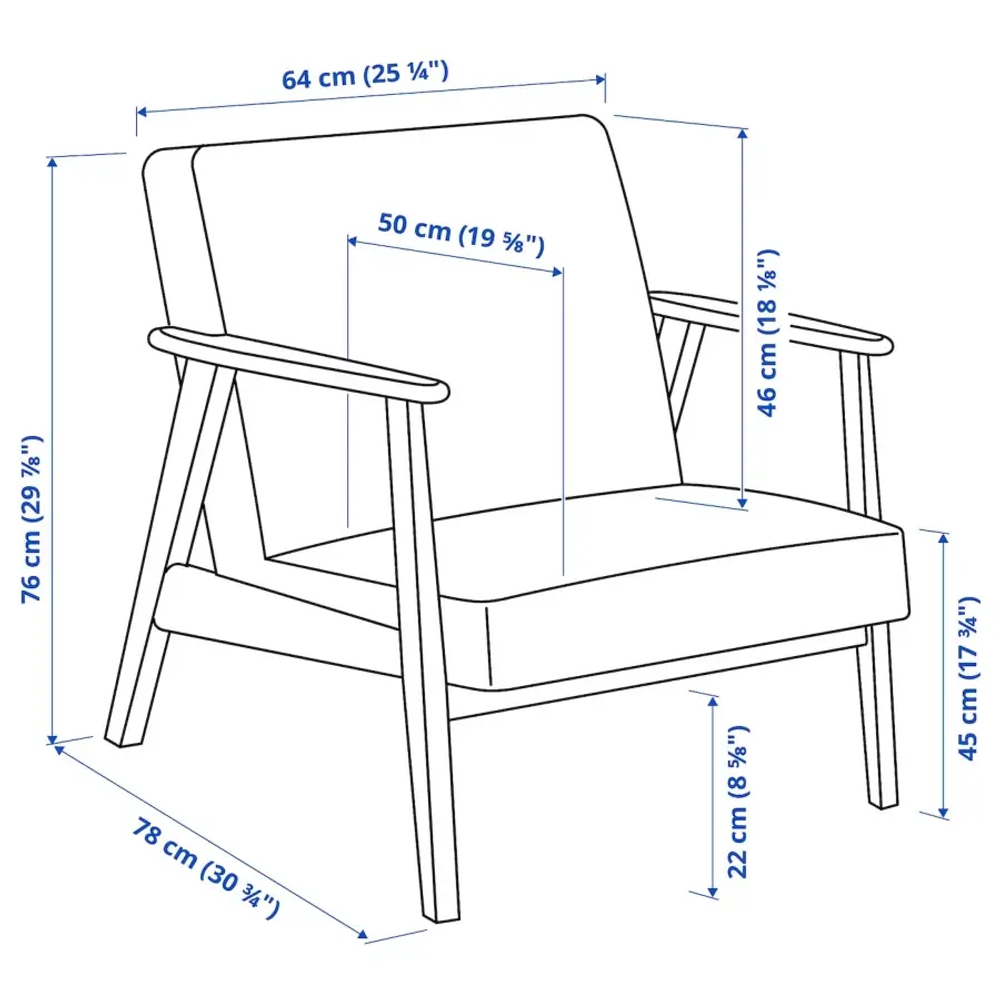 Кресло - IKEA EKENÄSET/EKENASET, 64х78х76 см, зеленый, ЭКЕНЭСЕТ ИКЕА