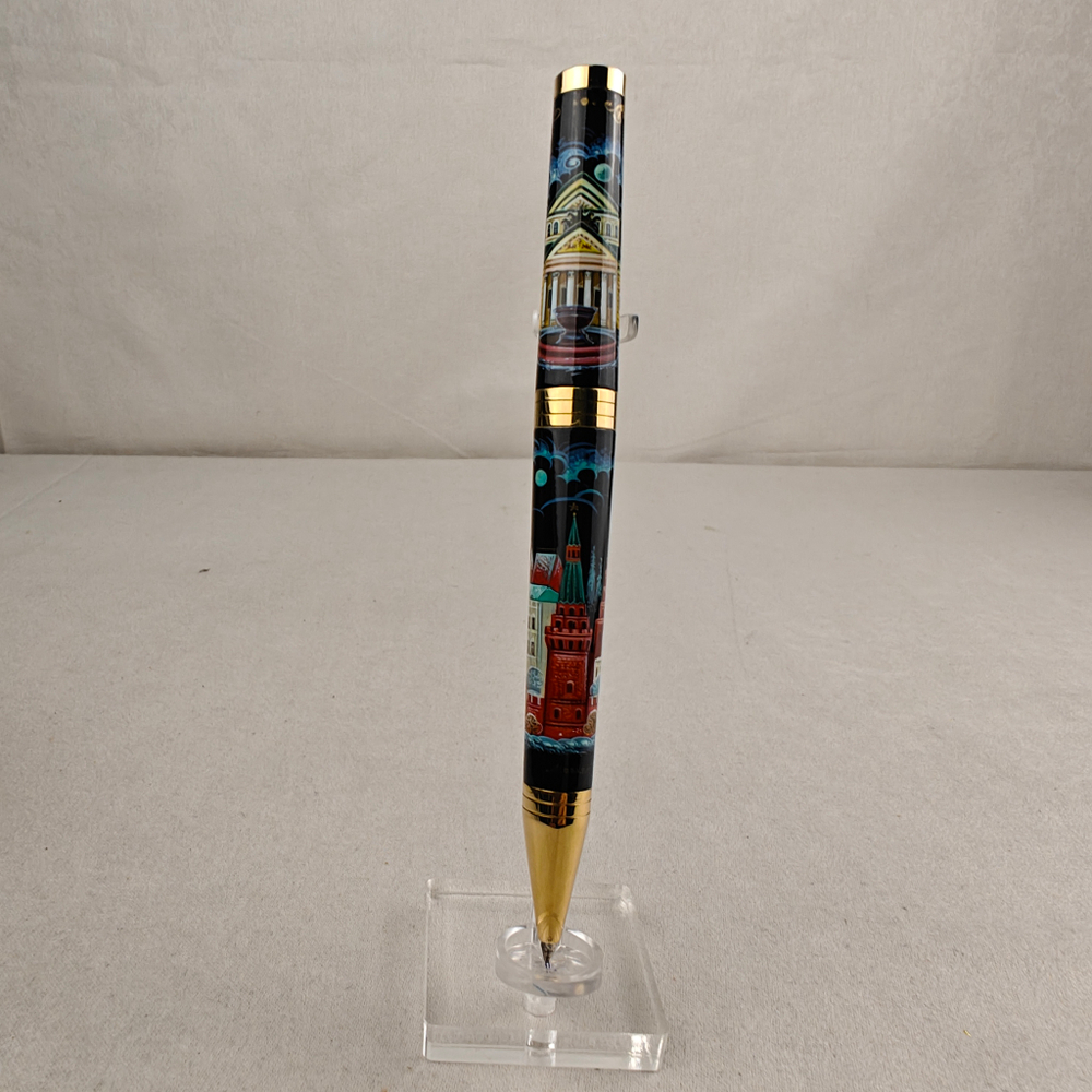 Коллекционная шариковая ручка Parker "Ingenuity Black GT" с поворотным механизмом "Москва" с ручной росписью в коробке