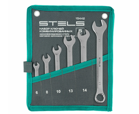 Набор ключей комбинированных Stels 6-17 мм, 6 шт, CrV, матовый хром 15442