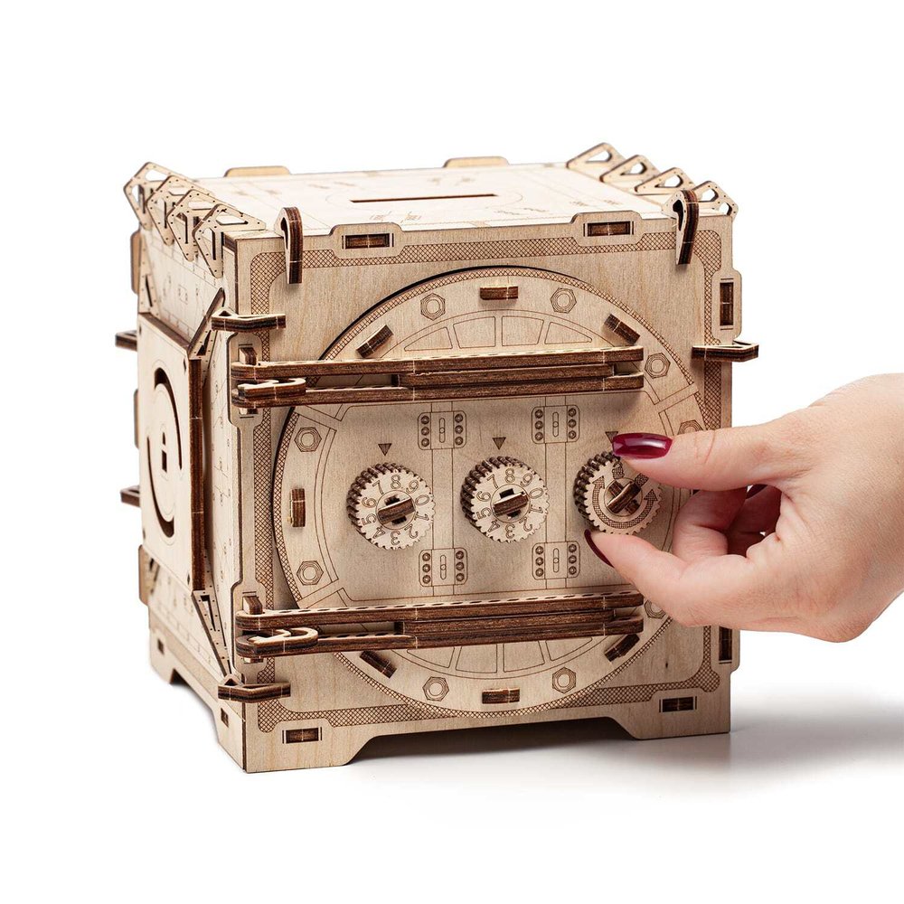 Сборная модель деревянный сейф с кодовым замком от DROVO - Деревянный конструктор, сборная механическая модель, 3d пазл