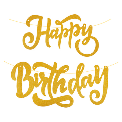 Гирлянда буквы Happy Birthday (элегантный шрифт) Золото с блестками 100 см