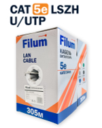 Кабель витая пара U/UTP 5e кат. 4 пары Filum FL-PF-5E-UUTP4-24AWG-LSZH-305-GY