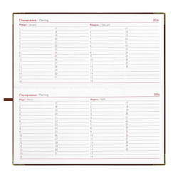 Еженедельник датированный 2026 ESCALADA, 170х88 мм, 64 л., арт. 70385/ 40 САРИФ КОРИЧНЕВЫЙ (кожзам: интегральный переплёт, материал обложки: искусственная кожа "Сариф"; декор: металлические уголки, тиснение фольгой; способ крепления блока: ниткошвейн