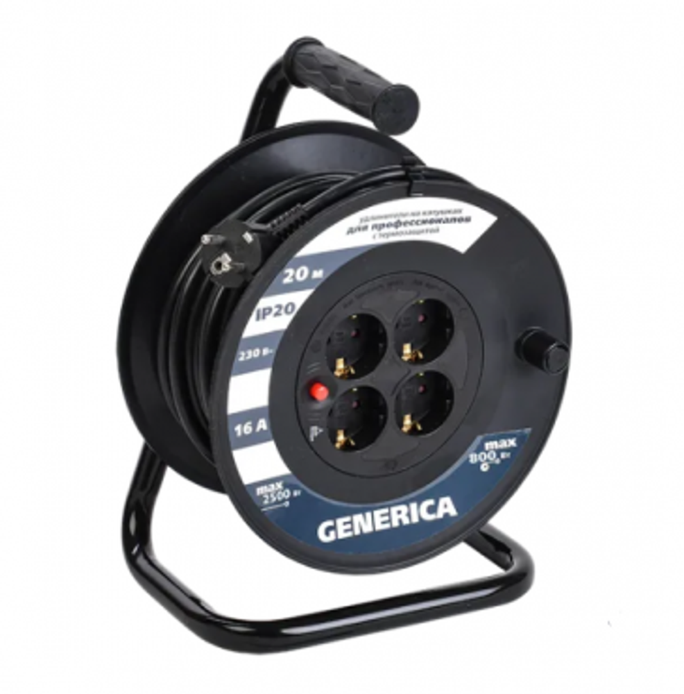 Удлинитель на катушке с термозащитой Generica 4 места 20 м 3х1,5 мм2