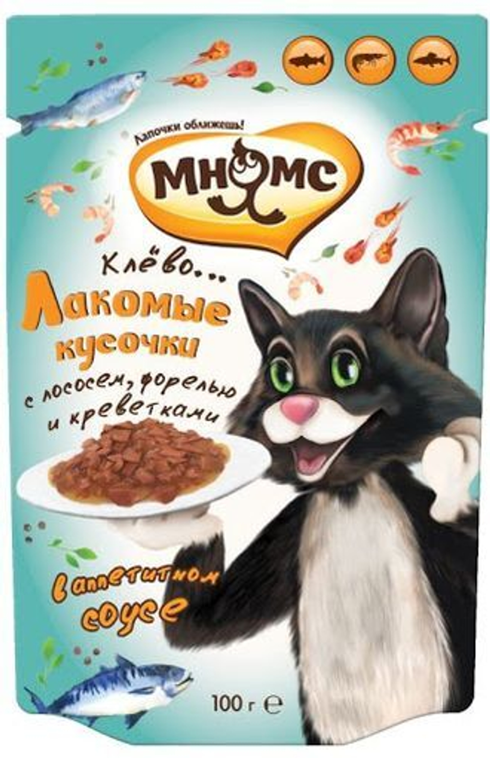 Мнямс Лакомство для кошек Рыбный фестиваль (лосось, креветки, форель), 50г
