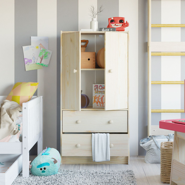 Dipriz Комод деревянный Раст 2 ящик, с дверцами и полкой, прозрачный лак