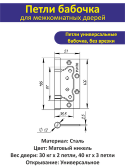 Ручка дверная межкомнатная с защелкой CRONA матовый никель