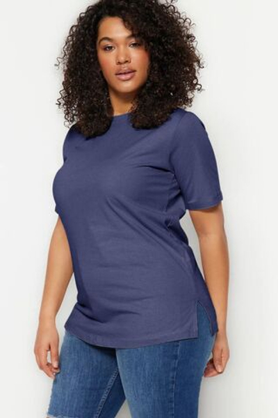 100% хлопчатобумажная трикотажная футболка с разрезами на воротнике для велосипеда с голубым масляным бойфрендом TBBSS22BF0031