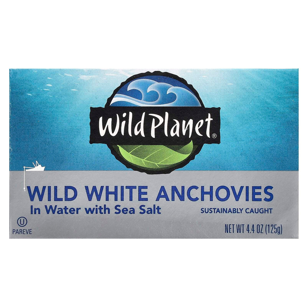 Wild Planet, дикие белые анчоусы, в воде с морской солью, 125 г (4,4 унции)