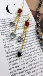 Серьги "Амора" с гематитом и красным цирконом, оттенок золото