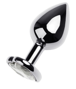 Серебристая анальная пробка с прозрачным кристаллом-сердцем - 8 см.