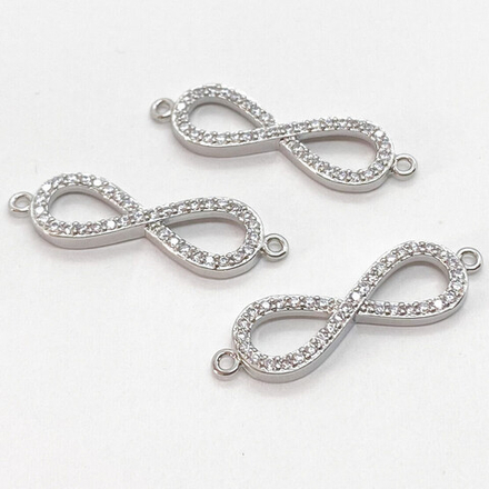 Коннектор Бесконечность Milano LUX, цвет серебро (родий), фианиты, размер 29*9 мм, цена за 1 шт