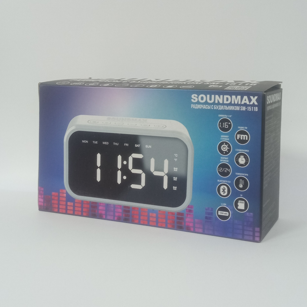 Радиочасы-будильник SOUNDMAX SM-1511 белое свечение