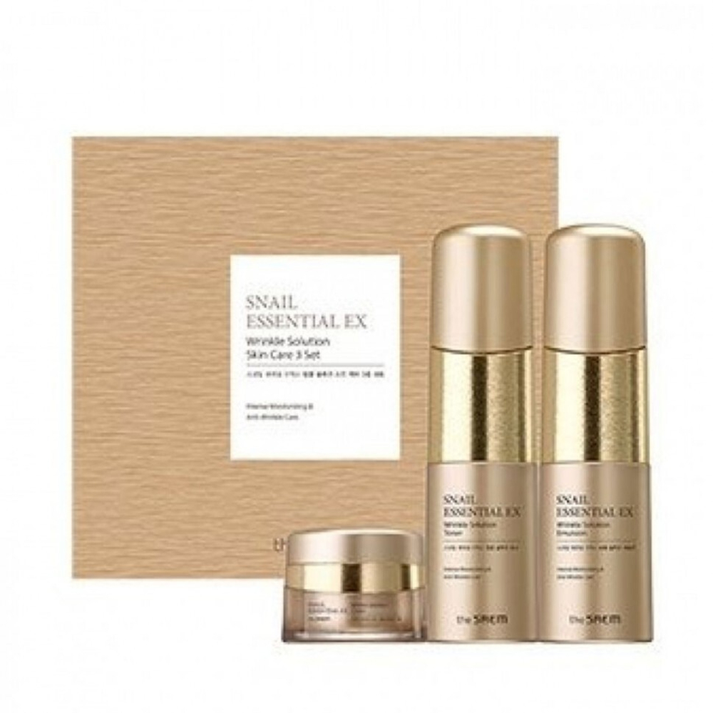 The Saem Snail Essential EX Wrinkle Solution Skin Care 2 Set антивозрастной бьюти-набор с коллагеном и улиточным экстрактом